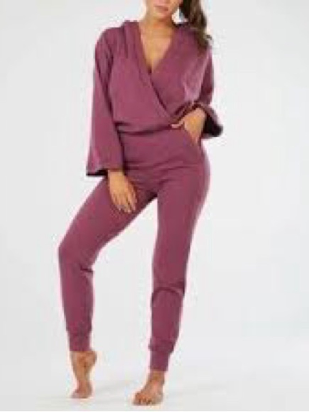 Nama Enlighten Mauve Pink Wrap Front Long Sleeve Onesie Jumpsuit Small